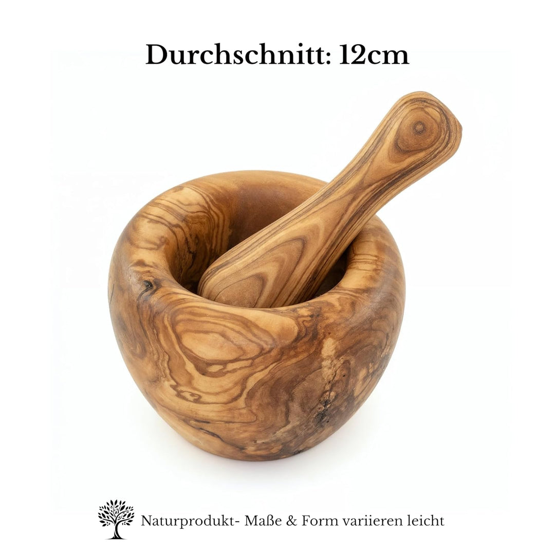 FiguraSanta Mörser aus Olivenholz mit Stössel - Handgefertigter Gewürz- & Kräutermörser - Hochwertig