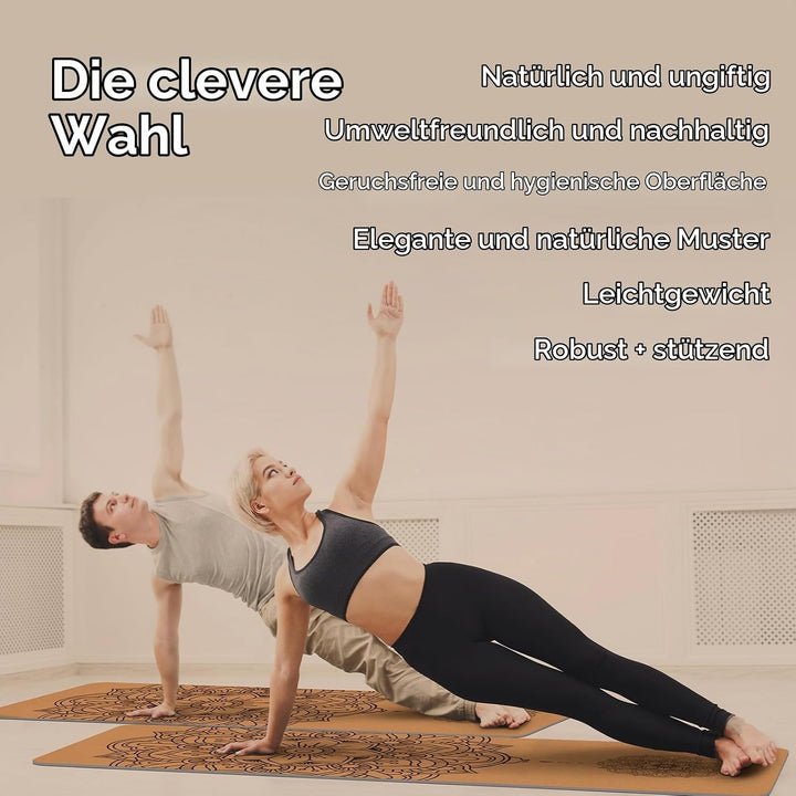 Yogamatte Kork – Rutschfeste Yoga Matte, Einzigartiges Design, Naturkautschuk TPE Gymnastikmatte, Tr