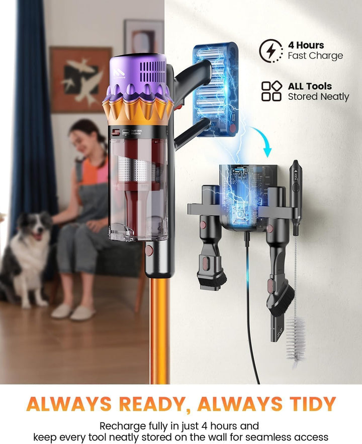 AlloyMove Akku Staubsauger 50000Pa/550W, Staubsauger Kabellos mit Display,Anti-Verwirr-Bürste,Selbst