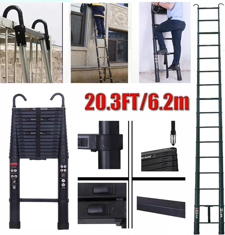 6,2 m Teleskopleiter Mehrzweckleiter ausziehbar klappbar Aluminiumleiter 6.2m/20ft, 6.2m/20ft