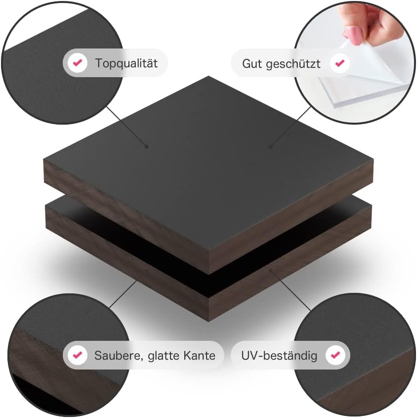 HPL Platte Schwarz 6 mm - Rechteck in Abmessungen von 10x10 cm bis 110x230 cm, extrem robust, kratzf
