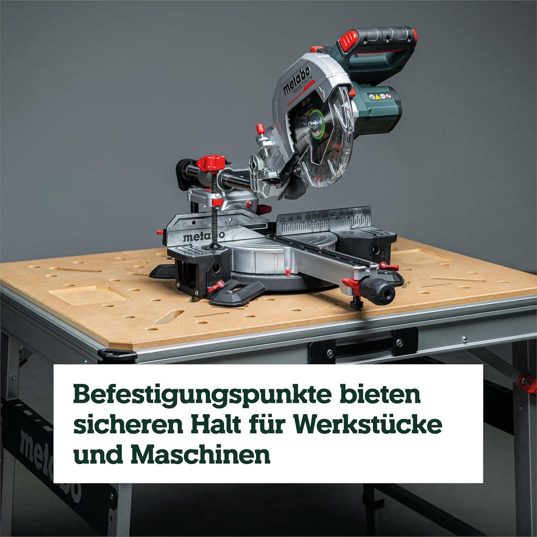 Metabo Multifunktionstisch MWB 100, mobile Werkbank, Arbeitstisch, Werkbank mit höhenverstellbaren S