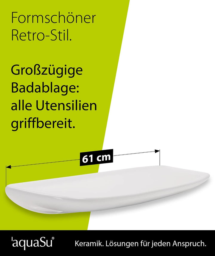 aquaSu® Badablage weiss 60 cm - Made in EU - Badregal mit Überlaufschutz - robuste Sanitärkeramik -