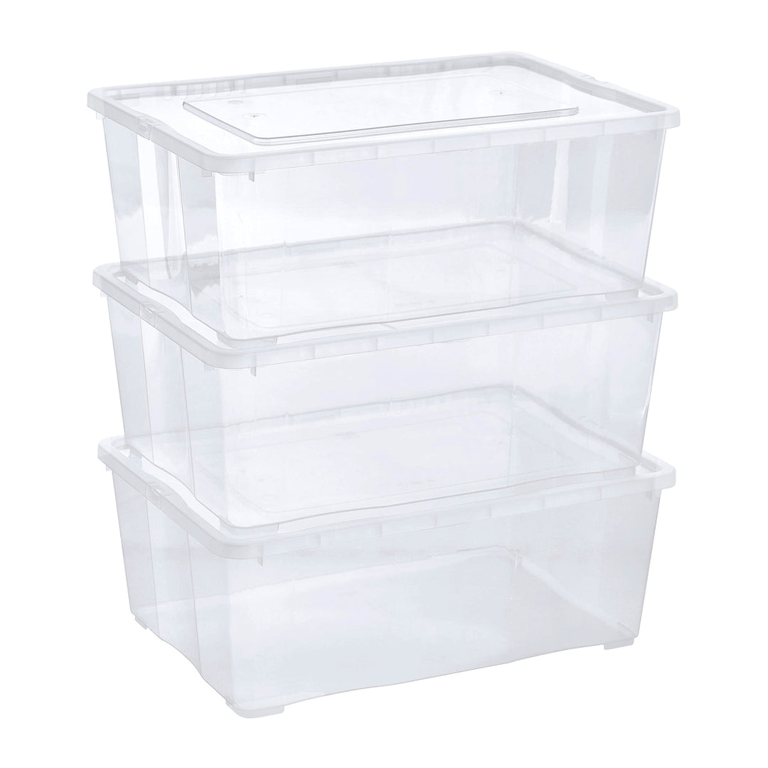 Grizzly Aufbewahrungsboxen 3 x 10 L mit Deckel transparent - Klarsichtboxen stapelbar mit Belüftung
