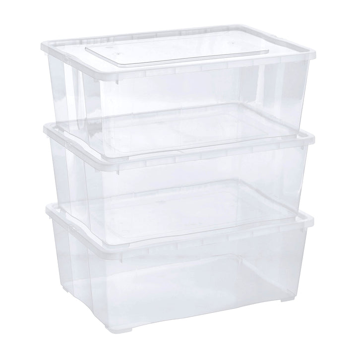 Grizzly Aufbewahrungsboxen 3 x 10 L mit Deckel transparent - Klarsichtboxen stapelbar mit Belüftung
