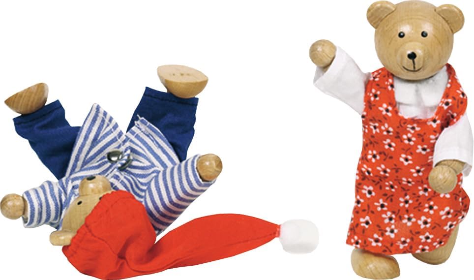 goki 51914 - Biegepuppen Bärchens Klamottenkiste, nachhaltige Holzfiguren, Puppen für Kinder, bewegl