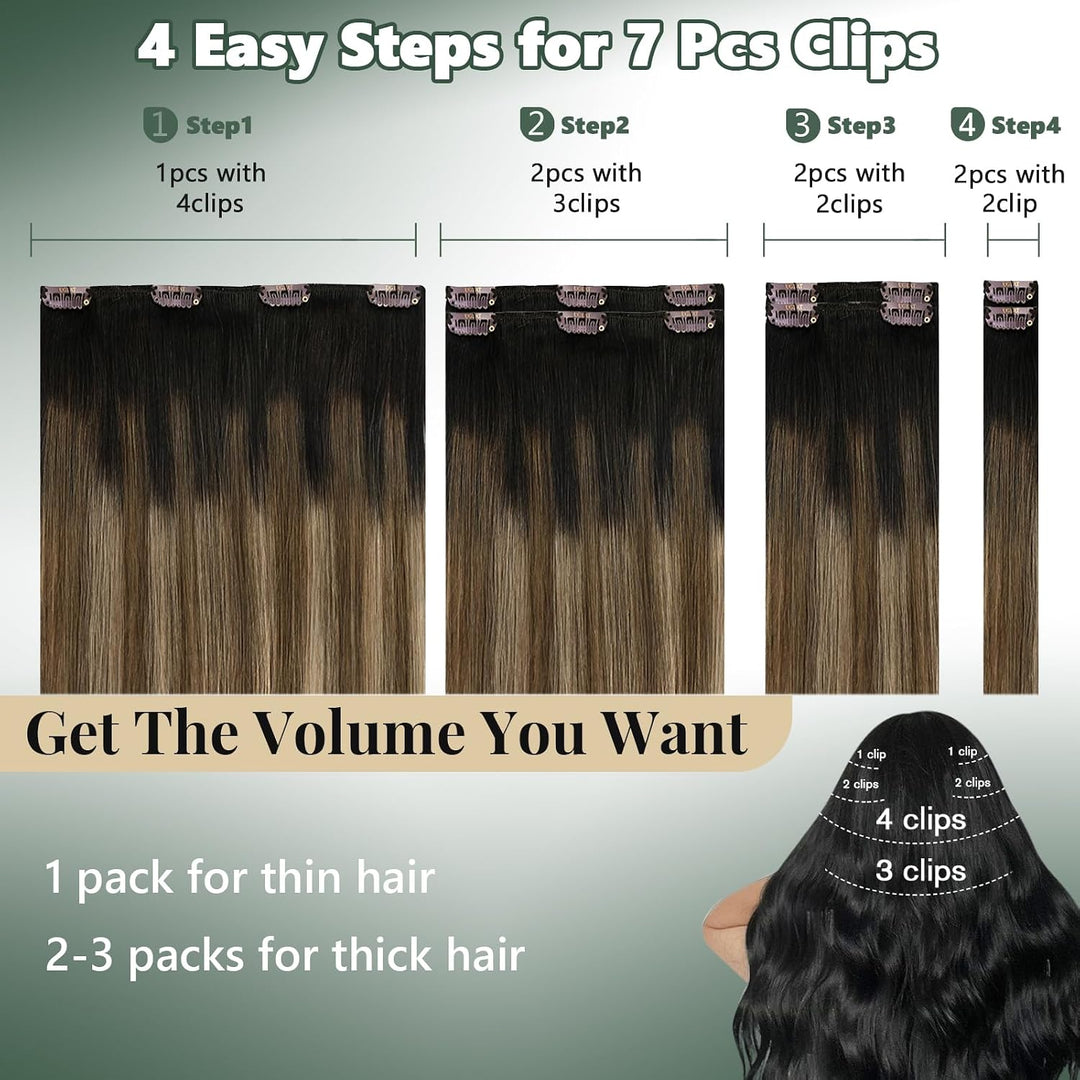 Ugeat Haarextension Echthaar Clip in Extensions Dunkelbraun Echthaar Extensions Clip Dunkelbraun zu