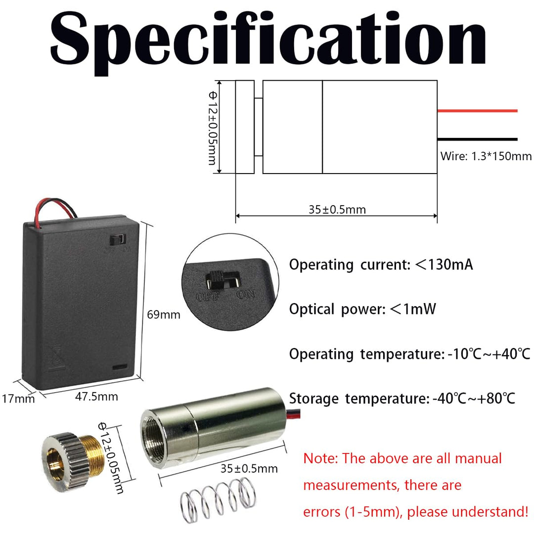 CTRICALVER 1 Stück 520nm 3-5V Grün Laserlinie Modul Diode w/Driver Kunststofflinse+ 1pcs AA Batterie