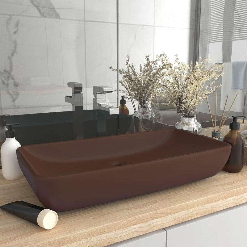 HOMIUSE Luxus-Waschbecken Rechteckig Matt Dunkelbraun 71x38 cm Keramik Waschbecken Waschtisch Aufsat