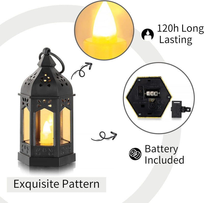 Romadedi Laterne Schwarz Halloween Deko - 10er Set Mini Laterne zum Aufhängen, mit LED Kerzen für Ra