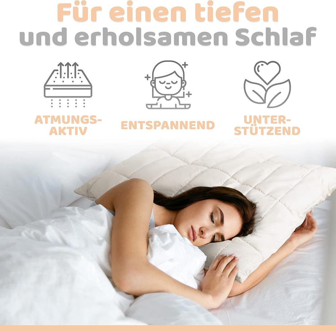 Engelshof Alpaka Kopfkissen 80x80cm mit Alpakavlies gefüllt - Alpakakissen versteppt mit 100% feinst