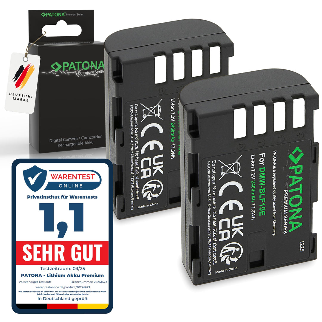 PATONA 2X Premium DMW-BLF19 E Akku 2400mAh Ersatzakku kompatibel mit Panasonic Lumix DC-G9 G9L G9EG