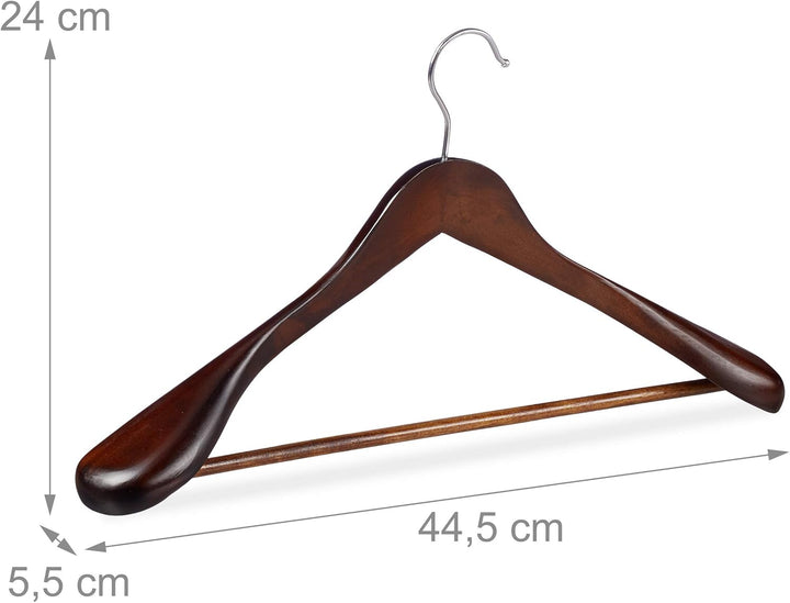 Relaxdays Anzug Kleiderbügel, 5er Set, breite Schulter, 360° drehbarer Haken, mit Hosenstange, Holzk