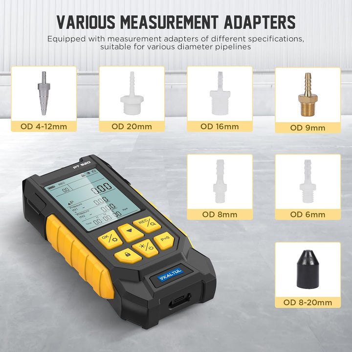 Digitales Manometer PT520,Manometer Wasser,Manometer Druckluft mit Hohem Genauigkeitswert, 10 Messwe
