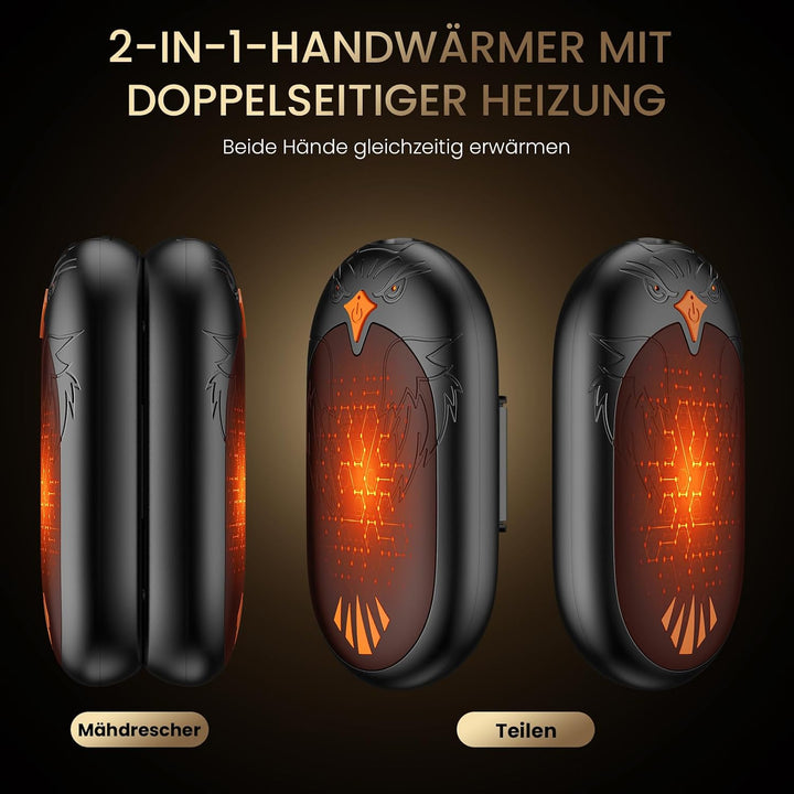 Handwärmer Wiederaufladbar 2 Pack, Elektrische Tragbare Taschenwärmer 2 in 1 Handwärmer mit 3 Heizmo