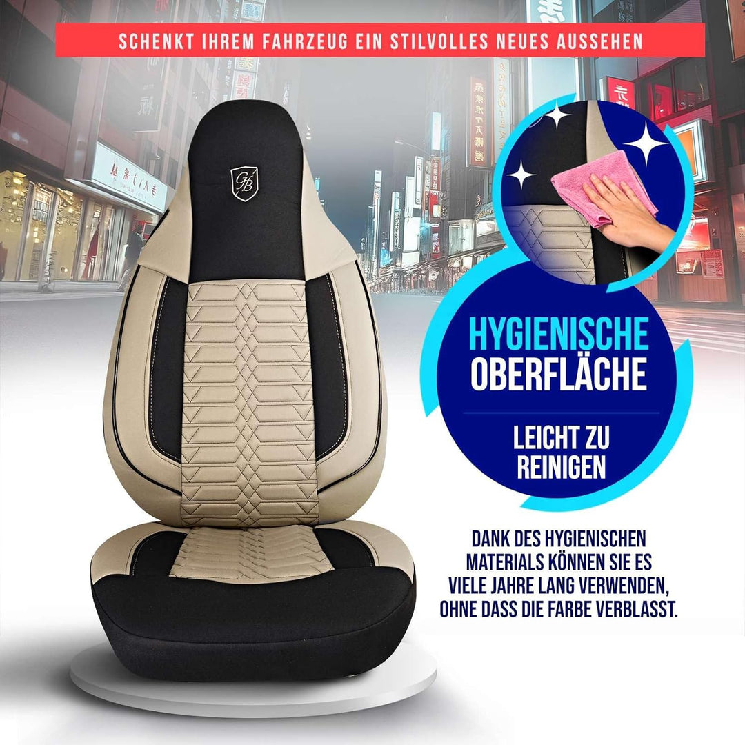 Autositzbezüge Universal für Wohnmobil & Caravan - Vordersitze Auto Sitzbezug Lacoste-Stoff, Beige-S