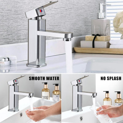 Wasserhahn Bad, Warm- und Kaltwasserhahn Waschtischarmatur Silber, Armatur Mischbatterie Waschbecken