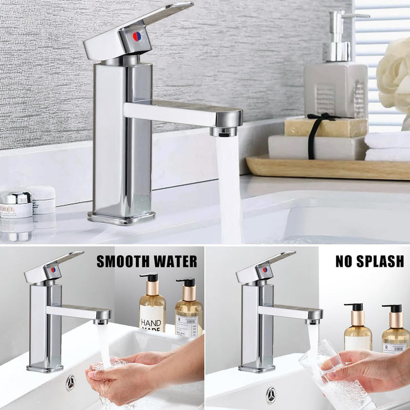 Wasserhahn Bad, Warm- und Kaltwasserhahn Waschtischarmatur Silber, Armatur Mischbatterie Waschbecken