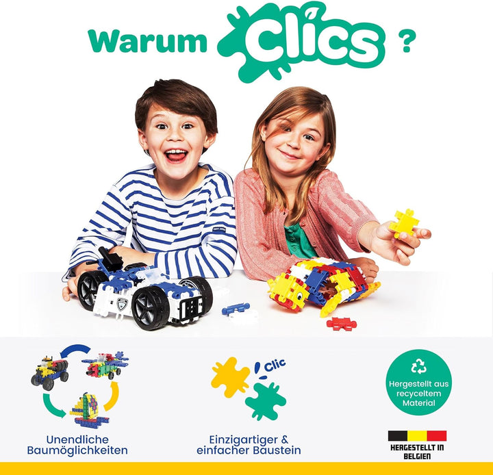 Clics Konstruktionsspielzeug für Kinder ab 3 Jahre, kreatives Lernspielzeug im 69 Teile Set, Baustei