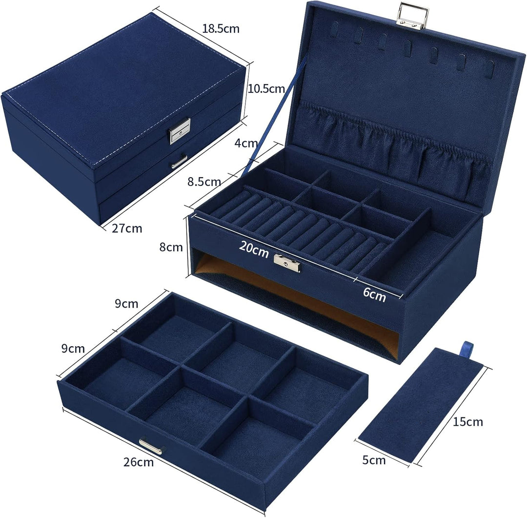Schmuckkasten, Schmuckkästchen mit Schubladen für Damen Mädchen, Samt Schmuckbox Schmuckschatulle Gr
