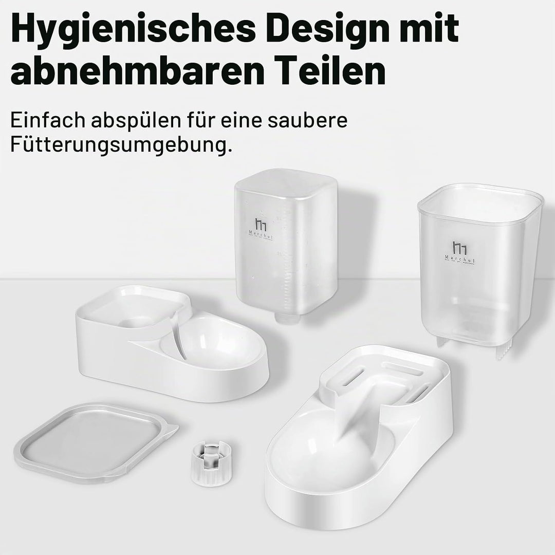 PAKEWAY Futterautomat Katze, Automatischer Futterspender & Wassertränker im Set für Hunde, Katzen un