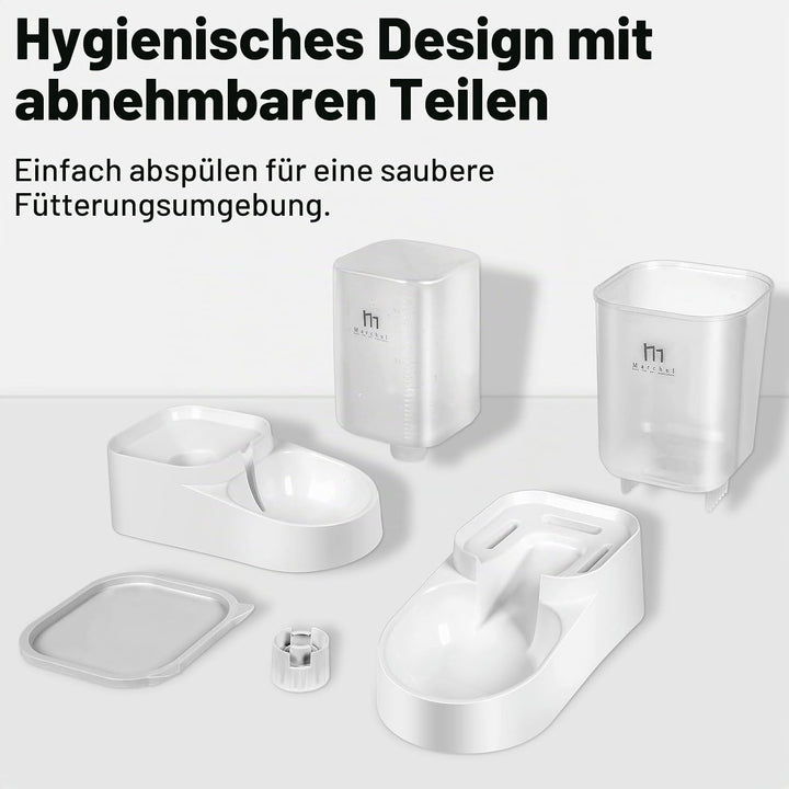 PAKEWAY Futterautomat Katze, Automatischer Futterspender & Wassertränker im Set für Hunde, Katzen un