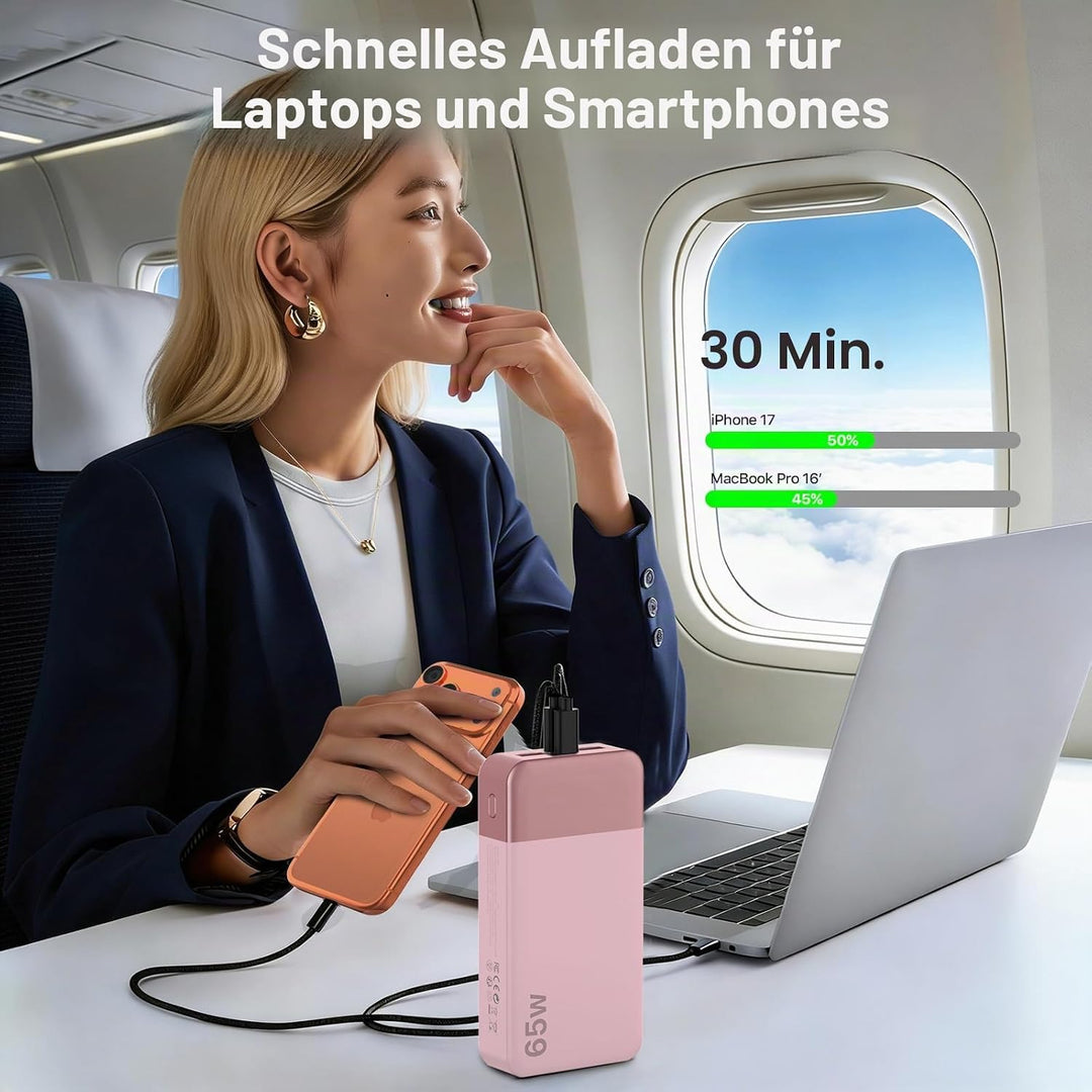 NOBIS Powerbank 20000mAh, 65W Schnellladung Power Bank, Tragbarer Ladegerät mit Digitalanzeige, Dual