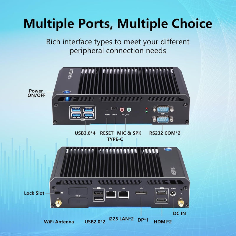 Sharevdi Lüfterloser Industrie-Mini-PC, Intel Celeron J4125 Mini-Desktop-Computer mit Windows 11 Pro