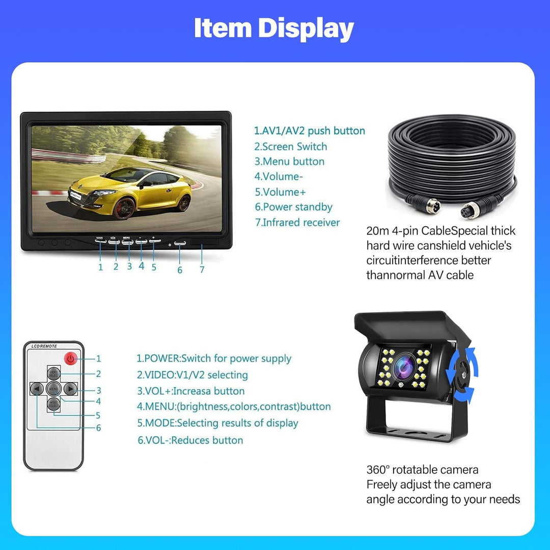Rückfahrkamera Set mit 7 Zoll LCD-Display - Rückfahrkamera mit monitor Unterstützung IP67 wasserdich