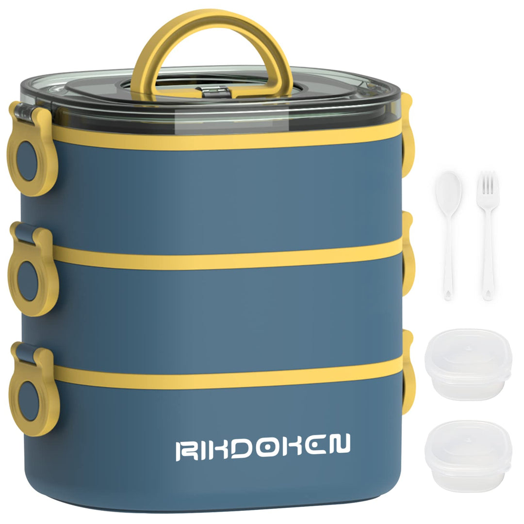 RIKDOKEN Bento Box Lunchbox, stapelbare 3-lagige Behälter, tragbare 2.6 l grosse Kapazität, auslaufs