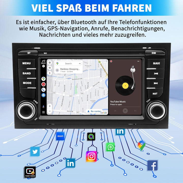 Autoradio für Audi A4 S4 B6 B7 RS4, Android 12 System 2G+64G, 7 Zoll IPS Touchscreen, Unterstützt GP
