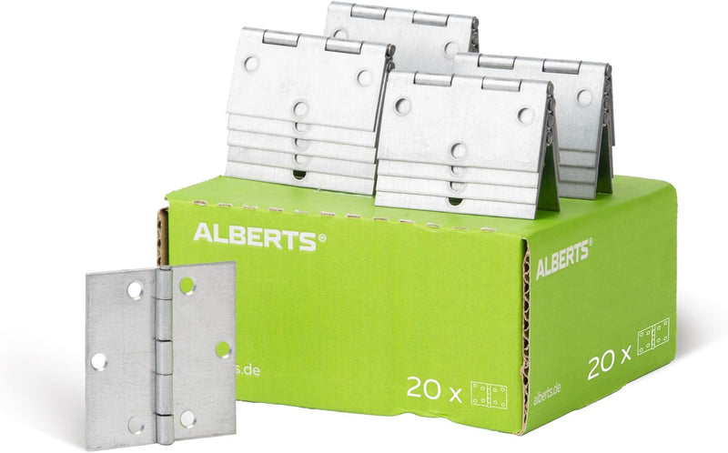 Alberts 850272 Scharnier | quadratisch | galvanisch gelb verzinkt | 64 x 64 mm | 20er Set, 64 x 64 m