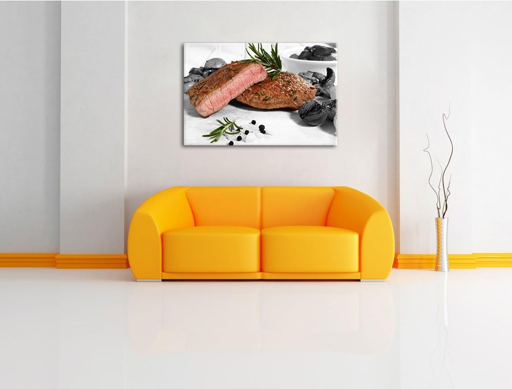 saftiges Medium Steak schwarz/weiss Format: 100x70 auf Leinwand, XXL riesige Bilder fertig gerahmt m