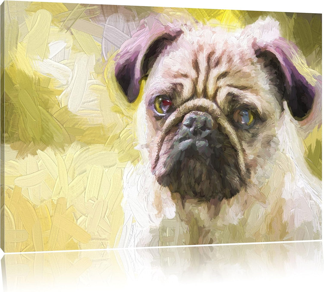 Pixxprint Mopsporträt Kunst / 100x70cm Leinwandbild bespannt auf Holzrahmen/Wandbild Kunstdruck Deko