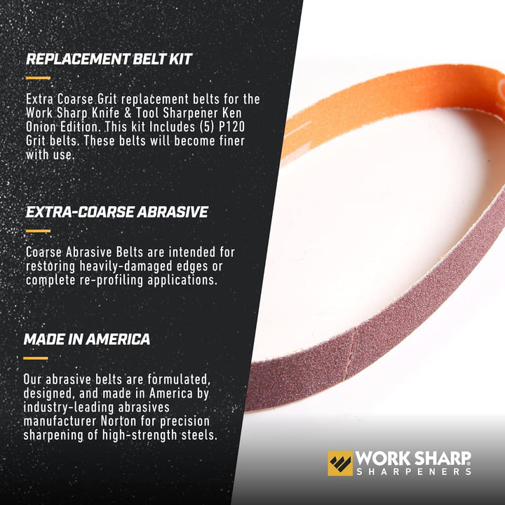WORK SHARP® - Blade Grinding Attachment Belt Kit P120 - grobes Premium Gewebe-Schärfband 3er Set - k
