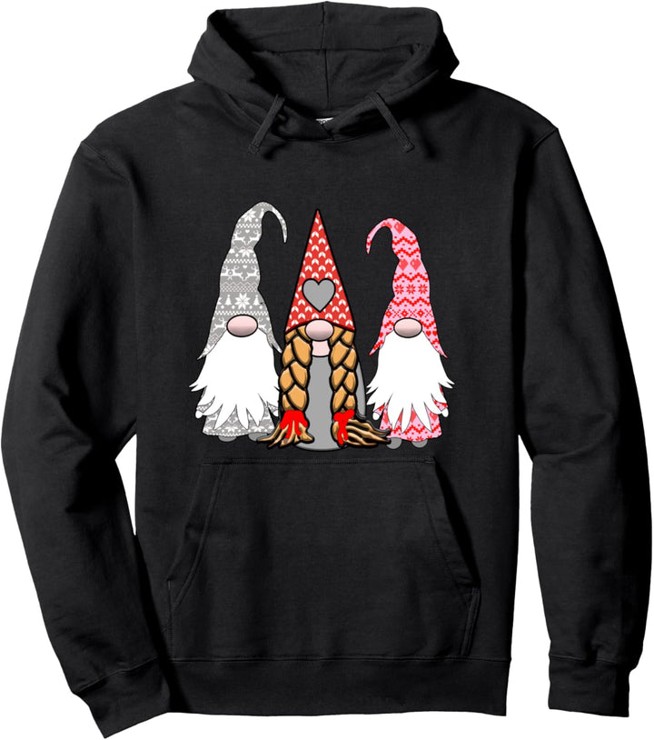 3 Nordische Zwerge Rot Grau Herzen Tomte Nisse Pullover Hoodie