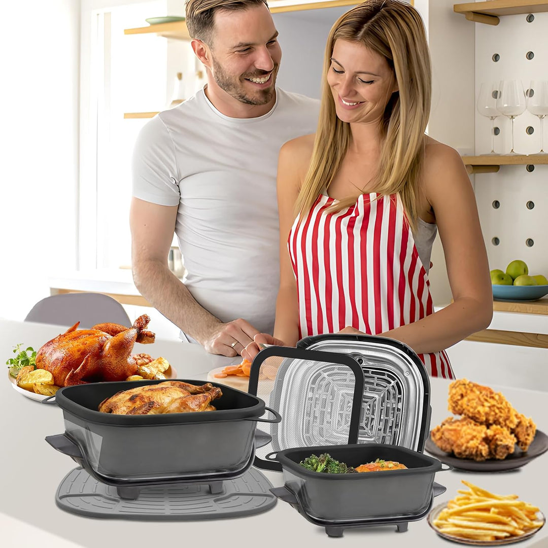 Airfryer Zubehör für Ninja CRISPi FN101EU: Komplett-Set mit 2x Silikonform + 1x Edelstahl Spritzschu