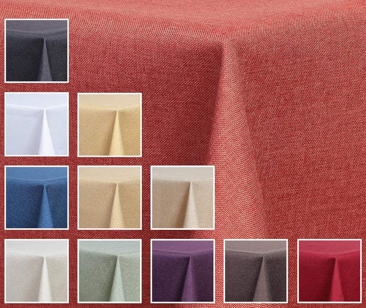 Textil Tischdecke - Leinen Optik - wasserabweisend Rund (Terrakotta, 140 cm) Terrakotta 140 cm, Terr