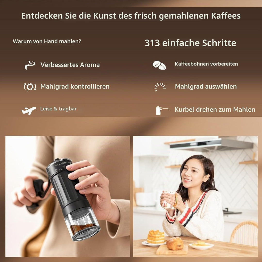 Manuelle Kaffeemühle, 40 einstellbaren Stufen, Tragbare Manuelle Handkaffeemühle, Camping, Büro, Esp