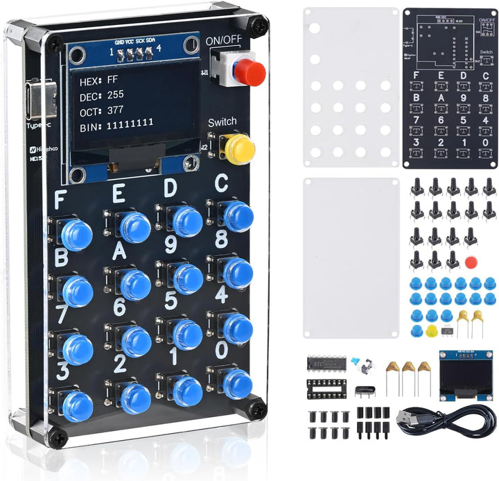 4-in-1 Zahlenbasis-Umrrechner Lötbausatz mit Digitaldisplay für Binär, Oktal, Dezimal, Hexadezimal,
