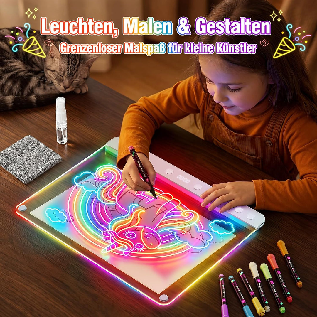 LED-Zeichenbrett Wiederaufladbares 41 cm, 9 Lichtmodi mit Timer, Neon-Trockenlöschtafel mit Ständer,