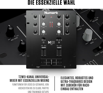 Numark M101USB - 2-Kanal DJ-Mixer, Rack-montierbar mit 2-Band EQ, integriertem Audio Interface, Mikr