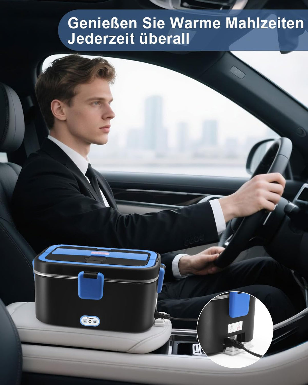 AUTOPkio Elektrische Lunchbox 1,8L 80W, Grosser Beheizbare Speisenwärmer für Auto LKW Büro 12V/24V/2