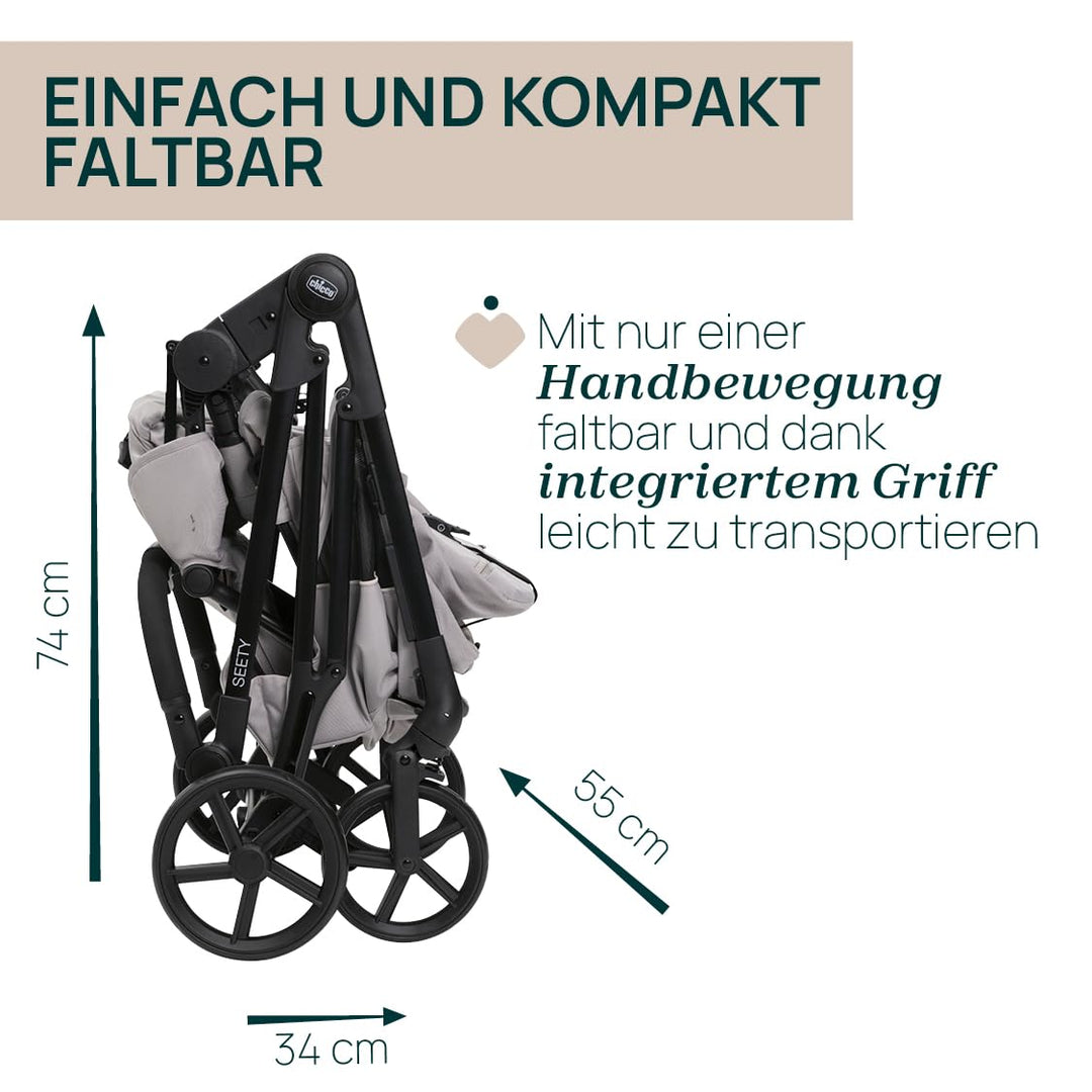 Chicco Kinderwagen Seety, Leicht und kompakt, von 0 Monaten bis 4 Jahren, bis 22 kg, faltbar, verste