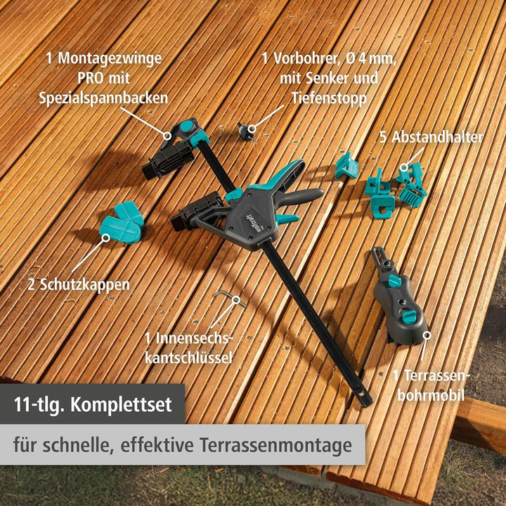 wolfcraft Terrassenbau-Set PRO, 11-tlg. - Das Komplettset für schnelle, effektive und gleichmässige