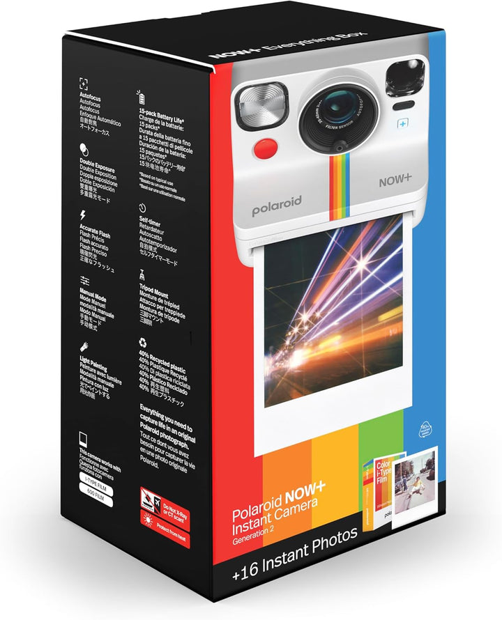 Polaroid Now+ Generation 2 - Camera + Film Bundle (16 Photos Included) - White - Bluetooth Connected