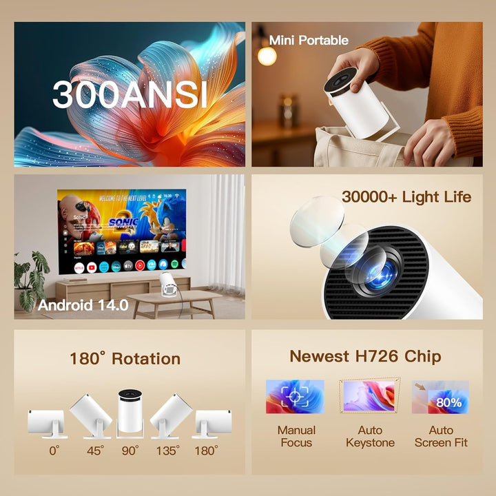 4K 1080P Unterstützt Mini Beamer Projektor Auto Keystone Smart Beamer Android 11 Integrierte Apps Po