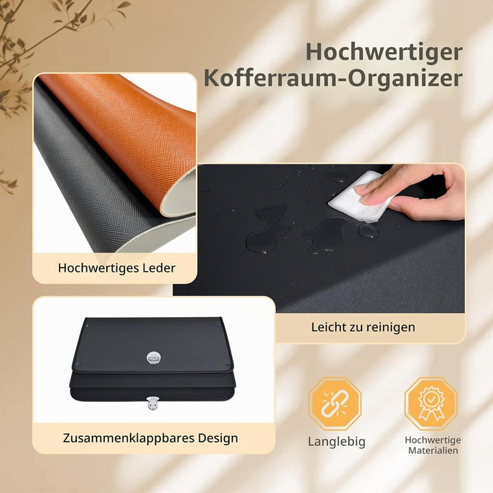 Modulares 2-in-1 Auto Kofferraum Organizer mit Deckel, Stabiler Zuggriff, Strapazierfähiges Leder, A