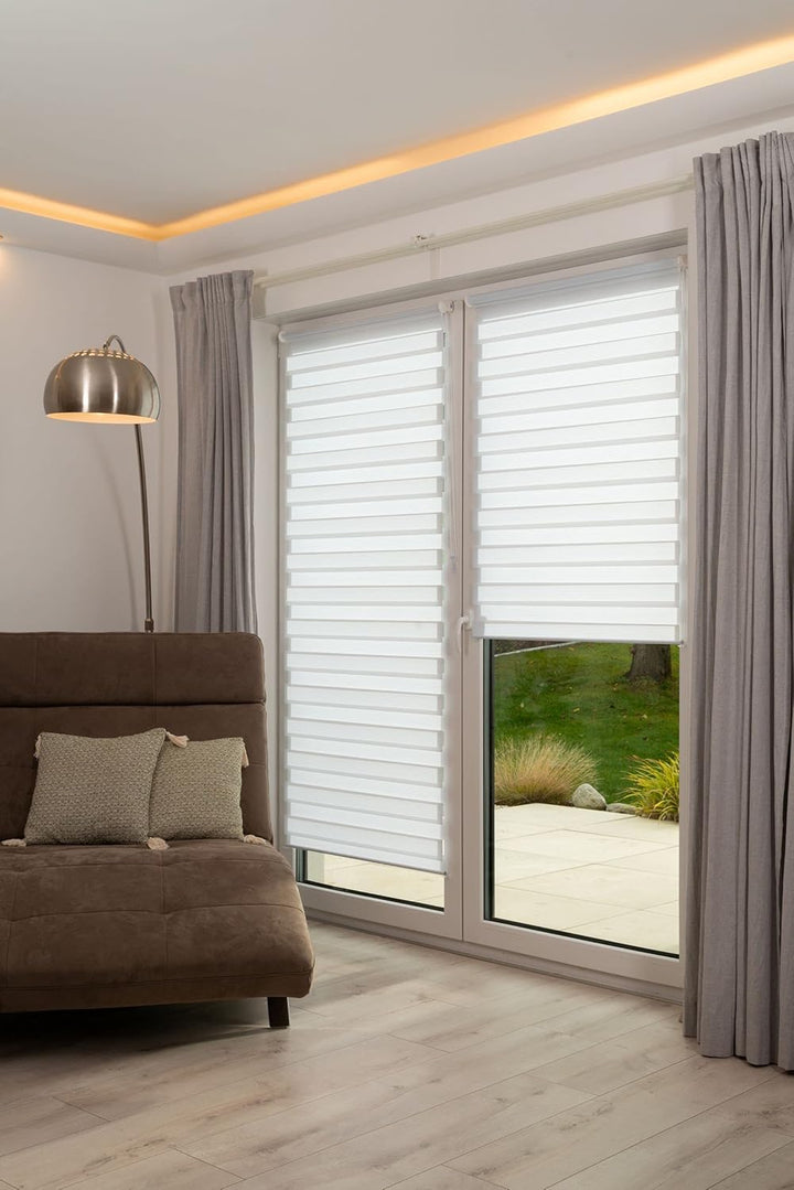 K-home 517667-32 Klemmfix Doppelrollo Madrid ohne Bohren Weiss 65 x 200 cm (B x L), Weiss 65 x 200 c
