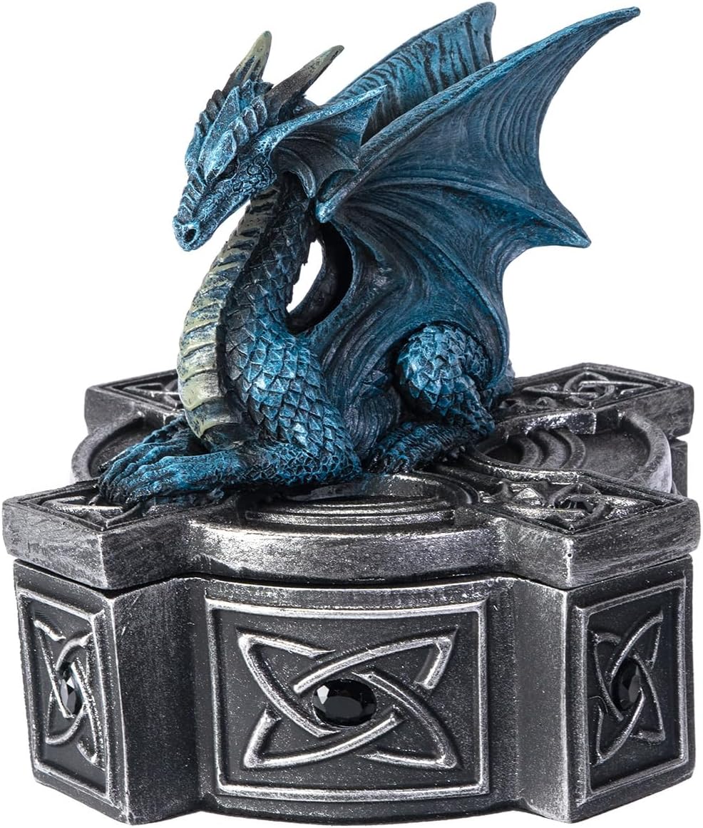 Pacific Giftware Anne Stokes Altar Drake Frost Blue Mystic Dragon Statue Celtic Cross Lidded Box